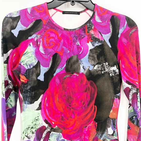 CHRISTOPHER KANE Bodycon Mini Dress Large Pink Abstract Long Sleeve Stretch NWOT - Picture 4 of 10